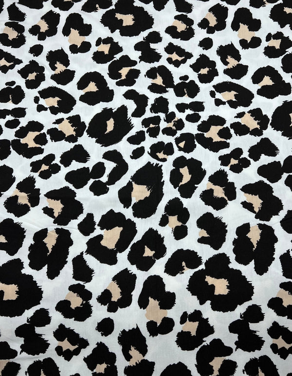 White Beige Animal Mix Print Viscose Elastane Fabric