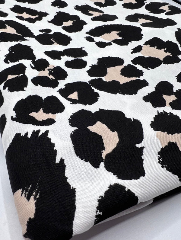 White Beige Animal Mix Print Viscose Elastane Fabric
