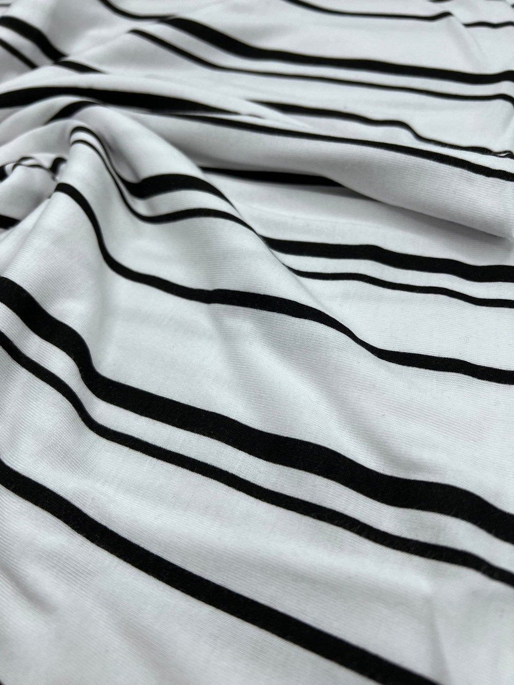 White Black Double Stripe Print Viscose Elastane Fabric