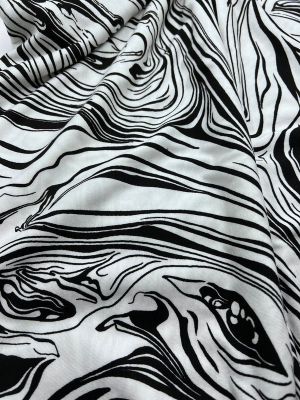 White Black Paint Print Viscose Elastane Fabric