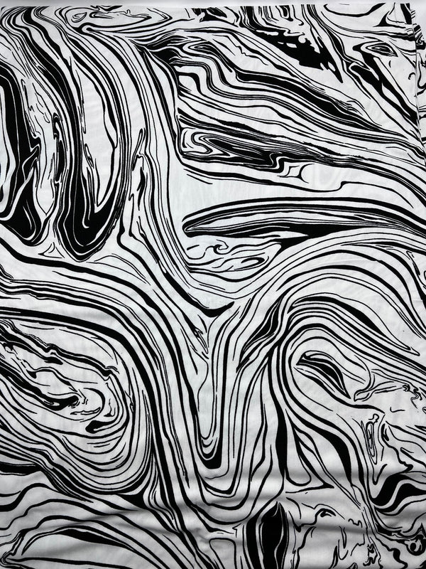 White Black Paint Print Viscose Elastane Fabric