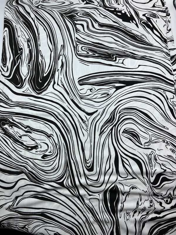 White Black Paint Print Viscose Elastane Fabric