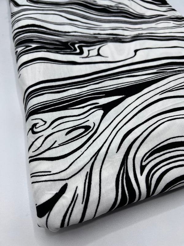 White Black Paint Print Viscose Elastane Fabric