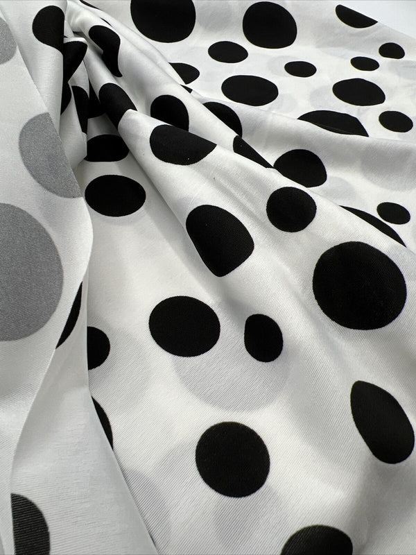 White Black Polka Print Soft Touch Stretch Fabric