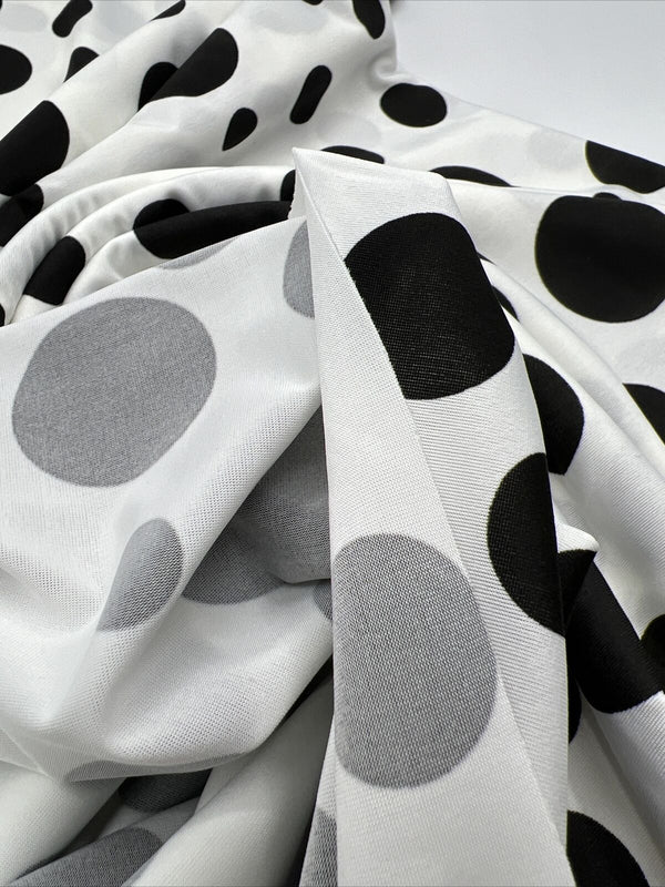 White Black Polka Print Soft Touch Stretch Fabric