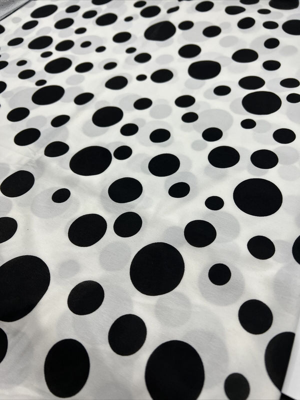 White Black Polka Print Soft Touch Stretch Fabric