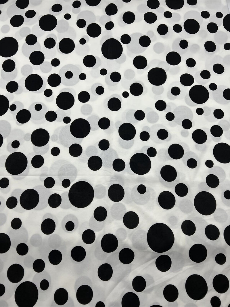 White Black Polka Print Soft Touch Stretch Fabric