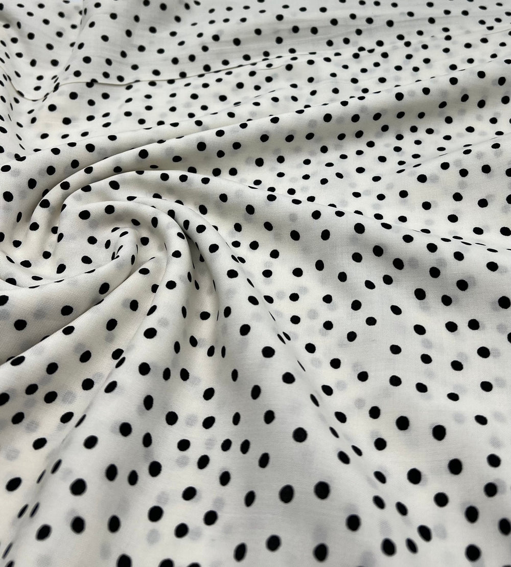 White Black Spot Lightweight Non Stretch Woven Fabric