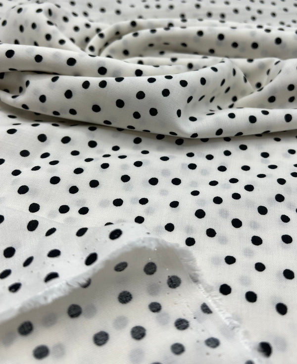 White Black Spot Lightweight Non Stretch Woven Fabric