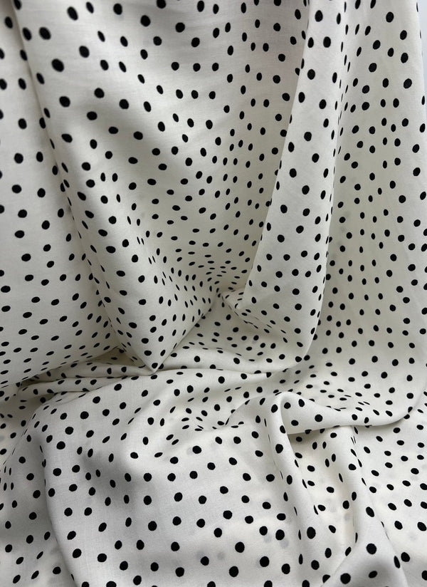 White Black Spot Lightweight Non Stretch Woven Fabric