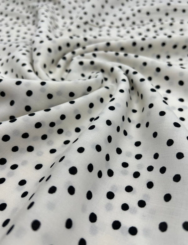 White Black Spot Lightweight Non Stretch Woven Fabric