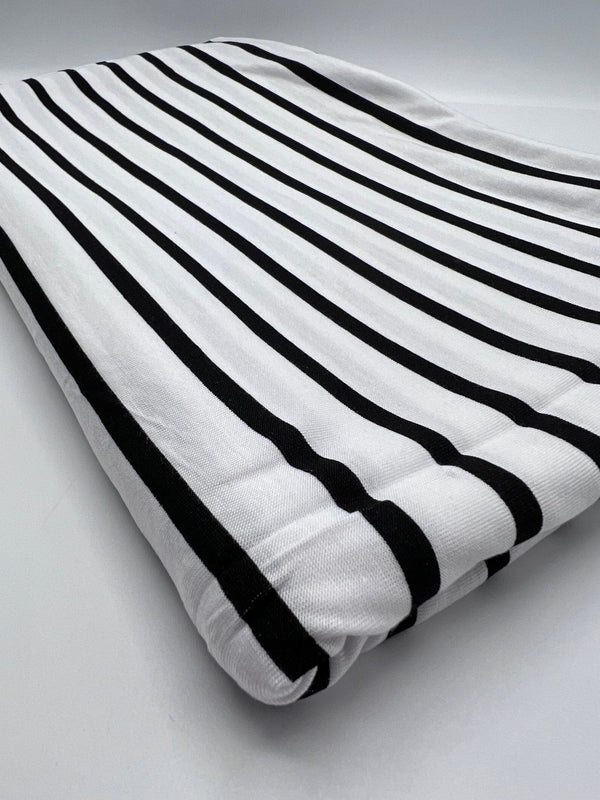 White Black Stripe Print Viscose Elastane Fabric