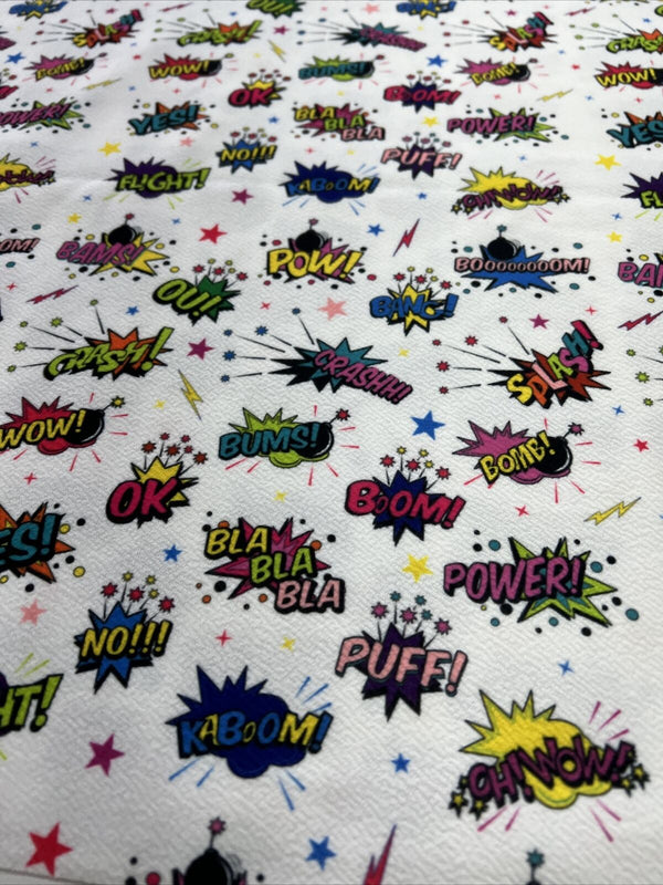 White Comic Print Liverpool Bullet Stretch Fabric