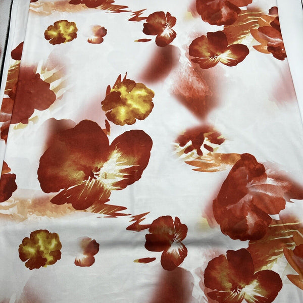 White Dark Red Floral Print Soft Touch Stretch Fabric