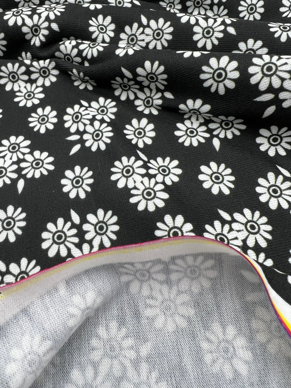 White Flower Print Spun Poly Stretch Fabric