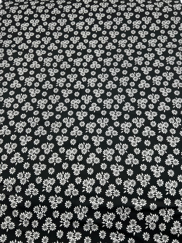 White Flower Print Spun Poly Stretch Fabric