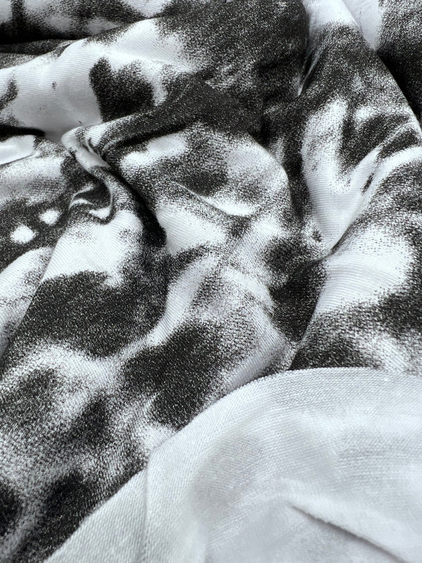 White Grey Black Tie Dye Print Viscose Elastane Fabric