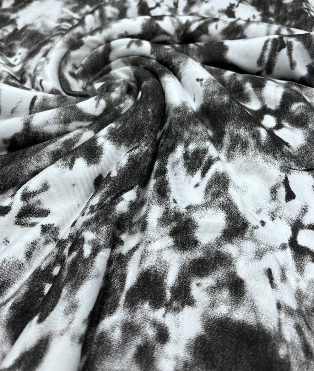 White Grey Black Tie Dye Print Viscose Elastane Fabric