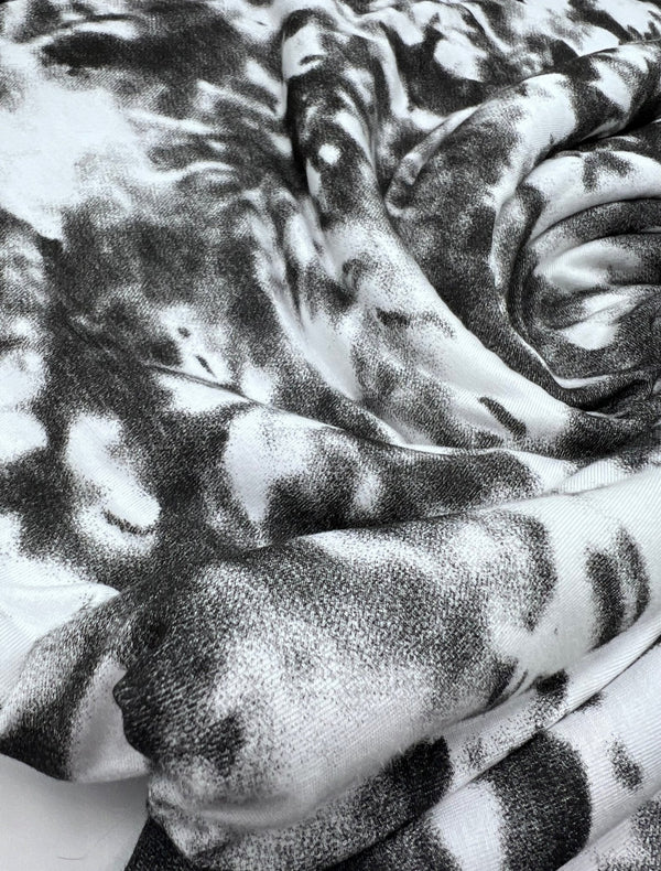 White Grey Black Tie Dye Print Viscose Elastane Fabric