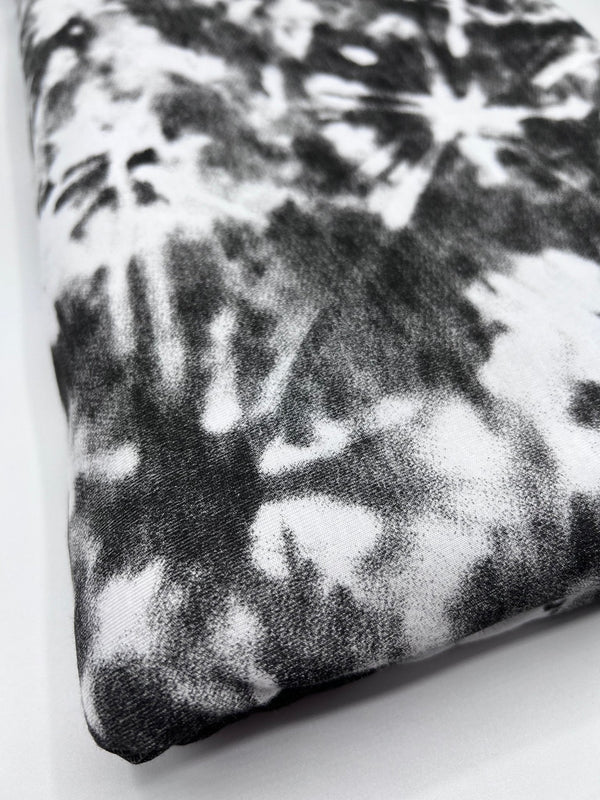 White Grey Black Tie Dye Print Viscose Elastane Fabric