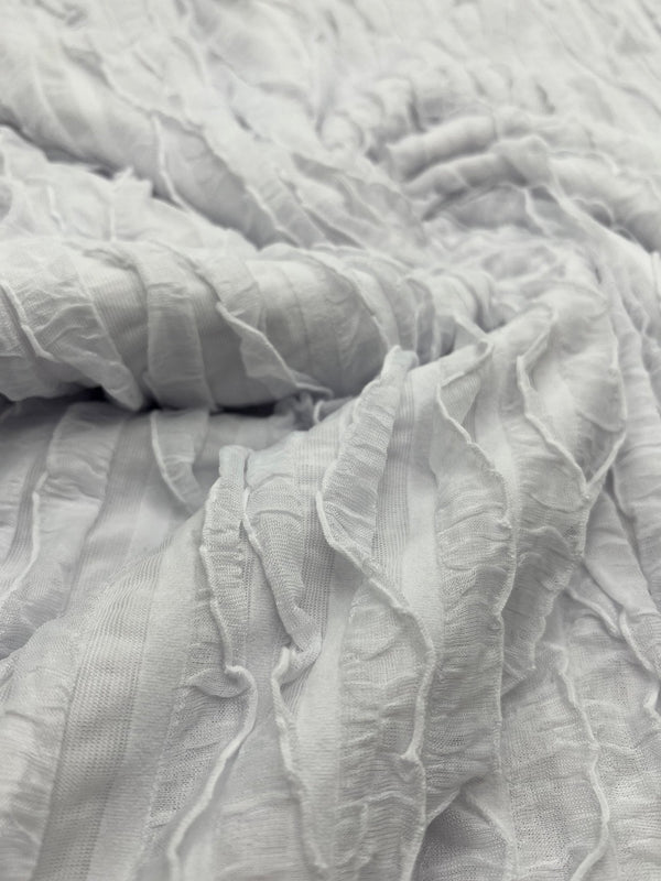 White Ruffle Textured 4 Way Stretch Fabric