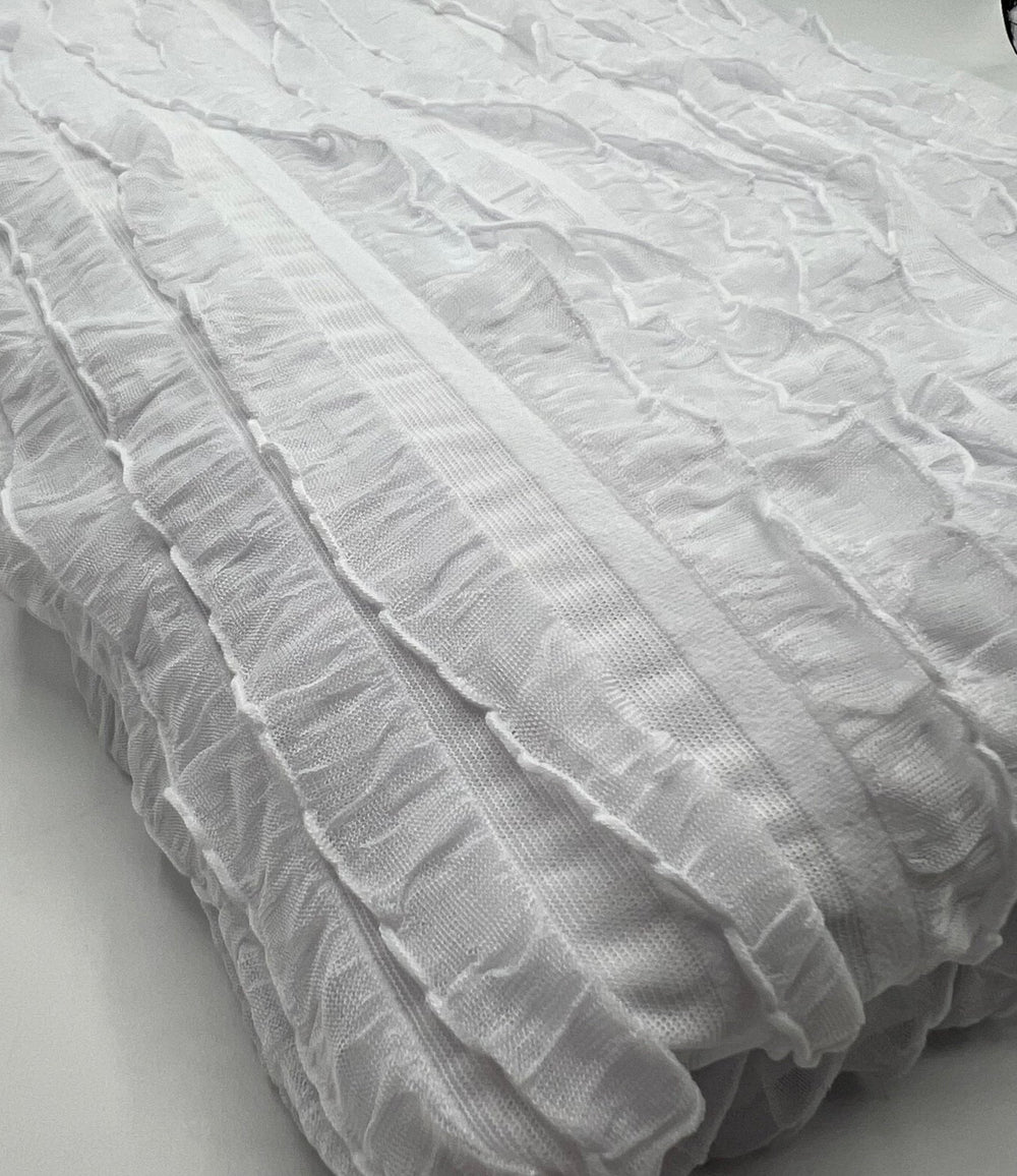 White Ruffle Textured 4 Way Stretch Fabric