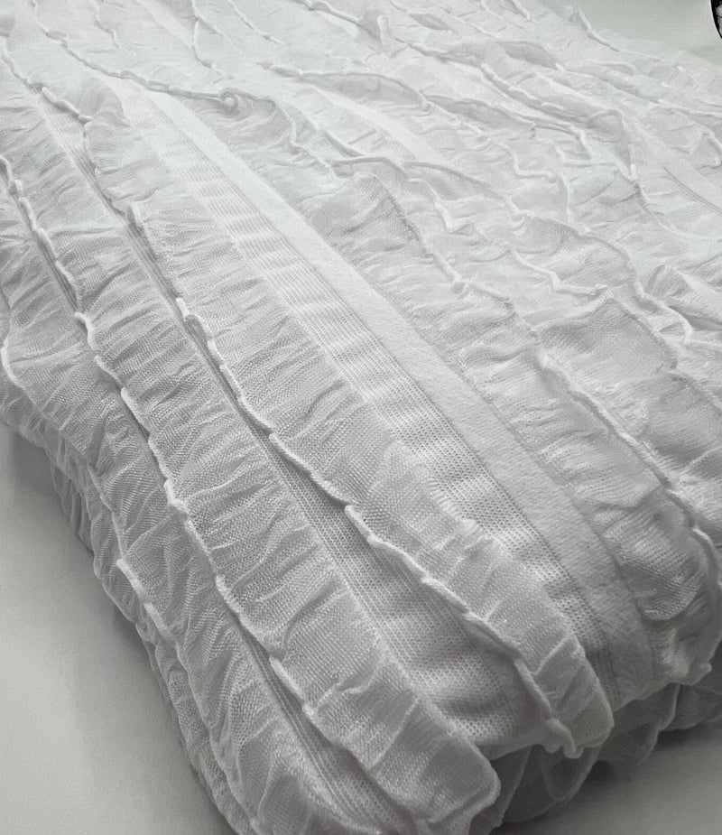 White Ruffle Textured 4 Way Stretch Fabric