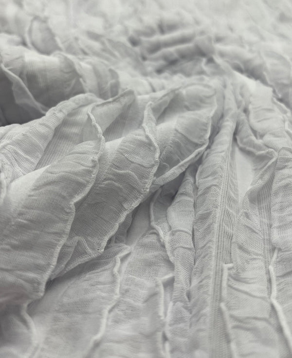 White Ruffle Textured 4 Way Stretch Fabric