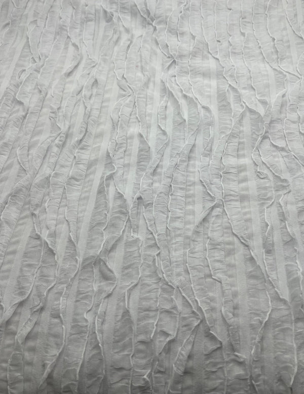 White Ruffle Textured 4 Way Stretch Fabric