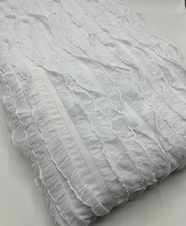 White Ruffle Textured 4 Way Stretch Fabric