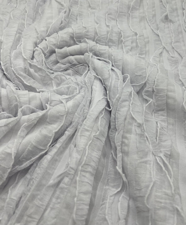 White Ruffle Textured 4 Way Stretch Fabric