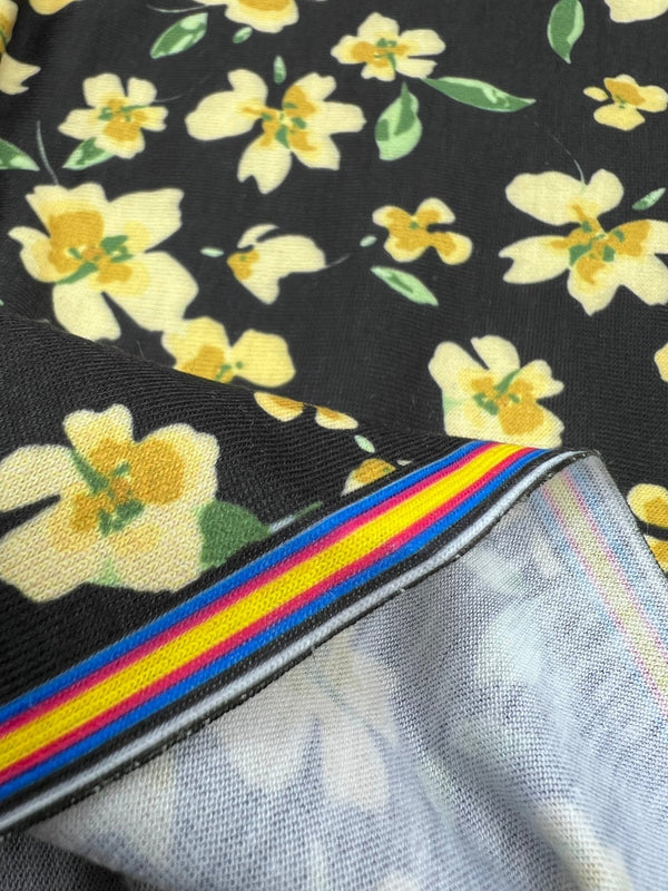 Yellow Floral Spun Poly Stretch Fabric
