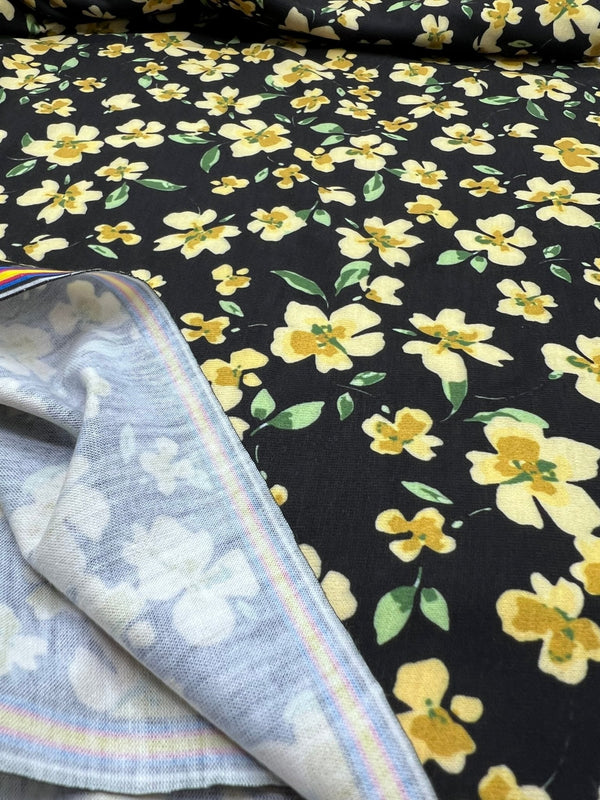 Yellow Floral Spun Poly Stretch Fabric