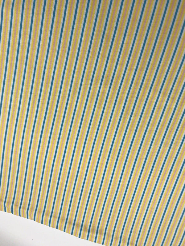 Yellow, Blue & Pink Vertical Stripe Print Viscose Elastane Fabric