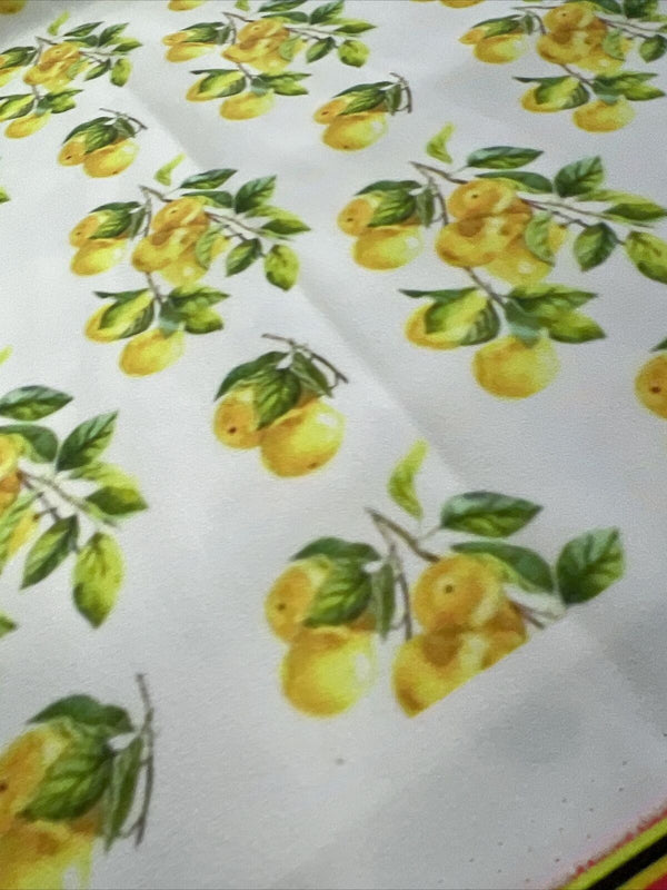 Yellow Fruit Printed Scuba Crepe Jersey Fabric 4 Way Stretch