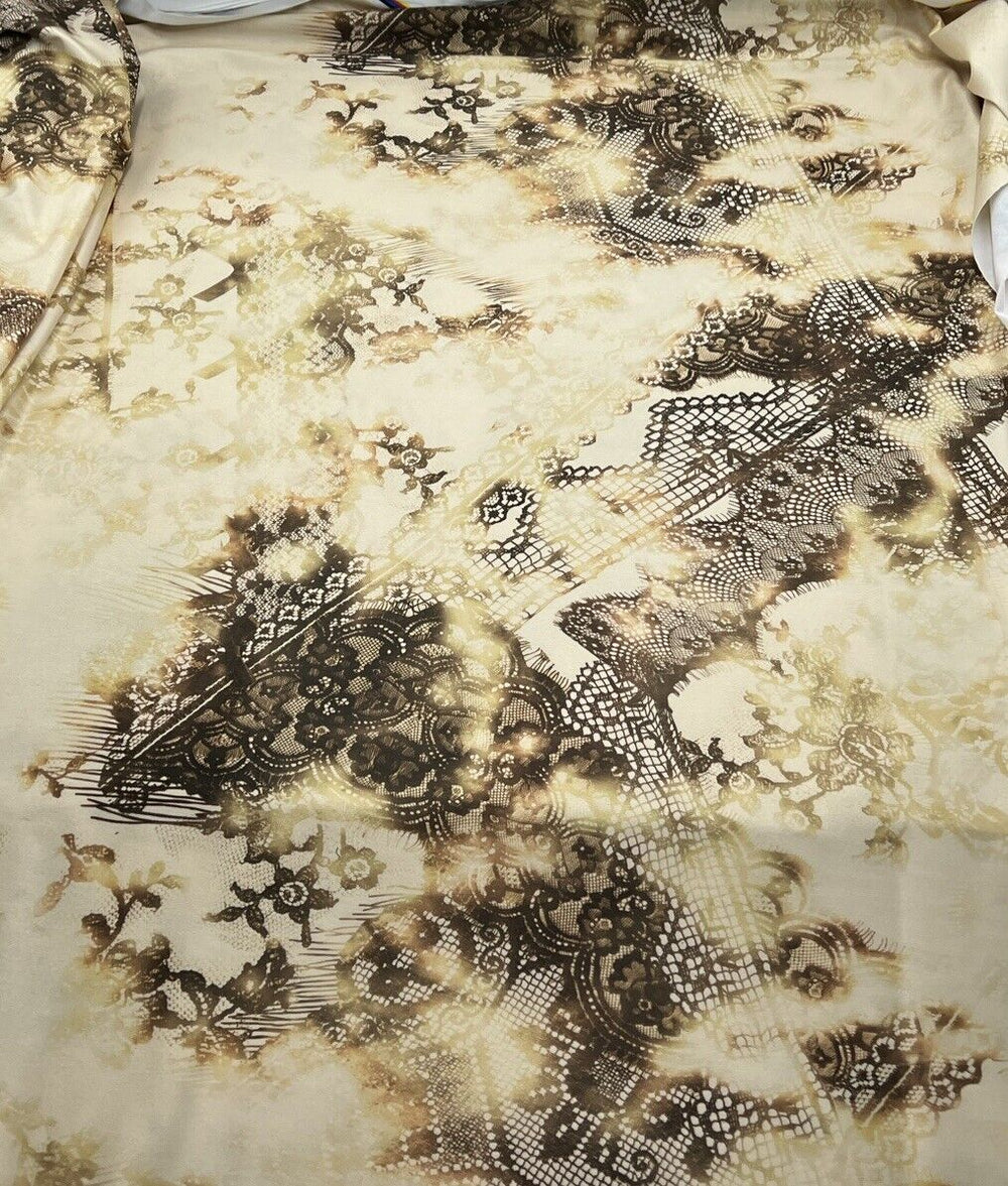 Yellow Gold Print Soft Touch Stretch Fabric