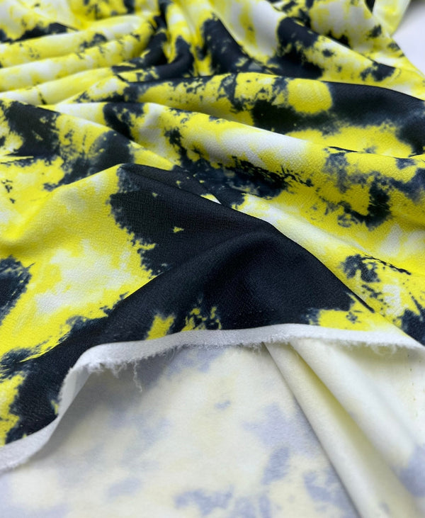 Yellow Mix Printed Lightweight Jersey Crepe Fabric 4 Way Stretch