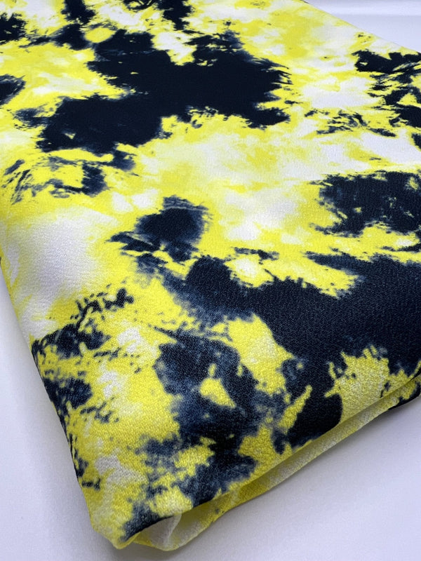 Yellow Mix Printed Lightweight Jersey Crepe Fabric 4 Way Stretch