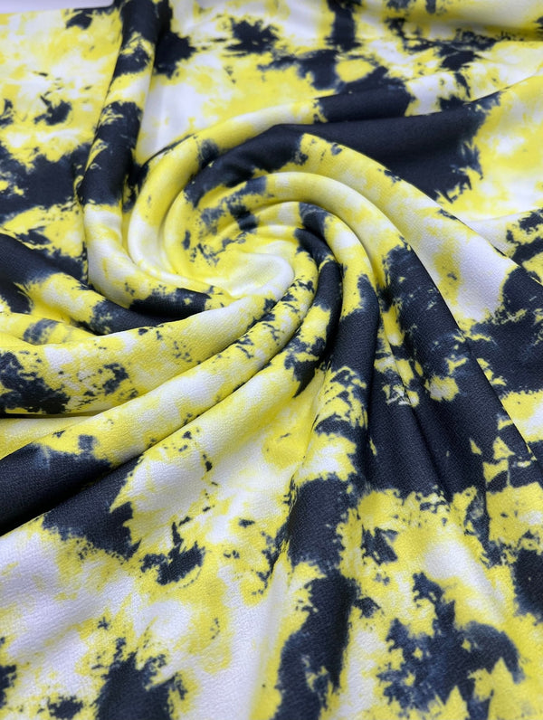 Yellow Mix Printed Lightweight Jersey Crepe Fabric 4 Way Stretch