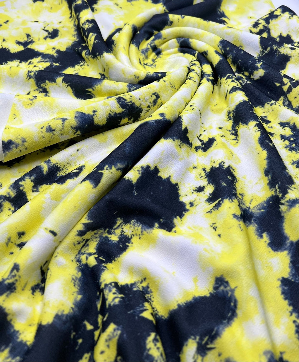 Yellow Mix Printed Lightweight Jersey Crepe Fabric 4 Way Stretch